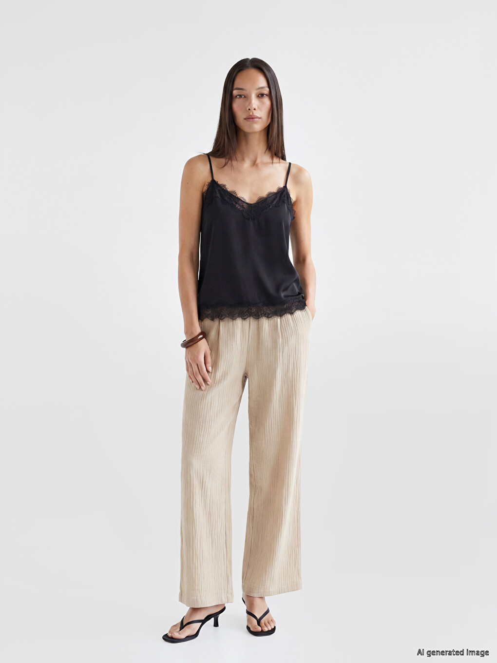 Elastic Waist Textured Women's Trousers