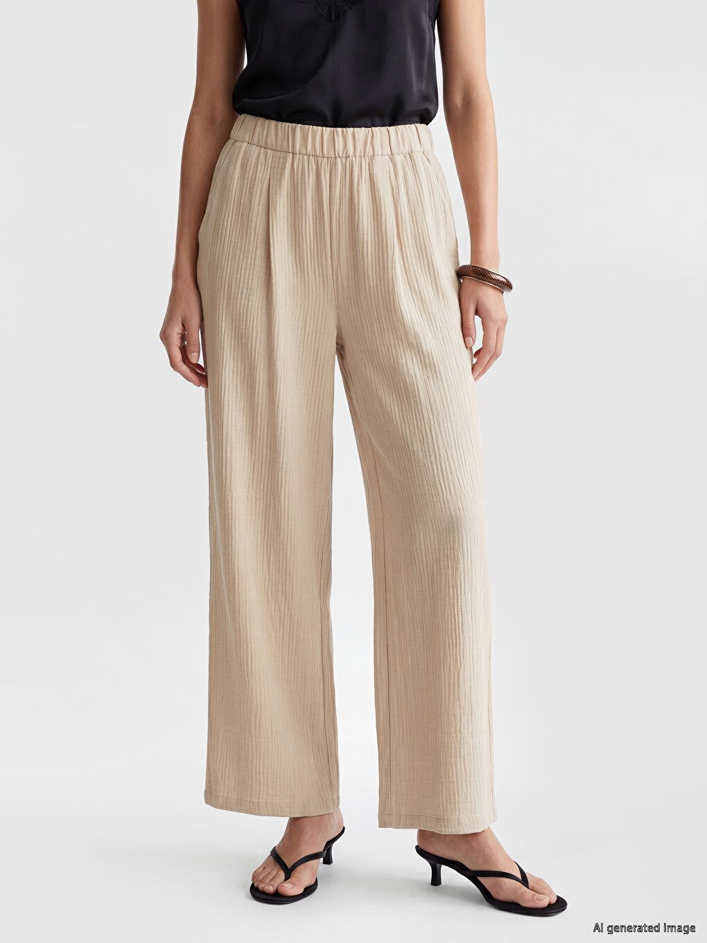 Elastic Waist Textured Women's Trousers-1