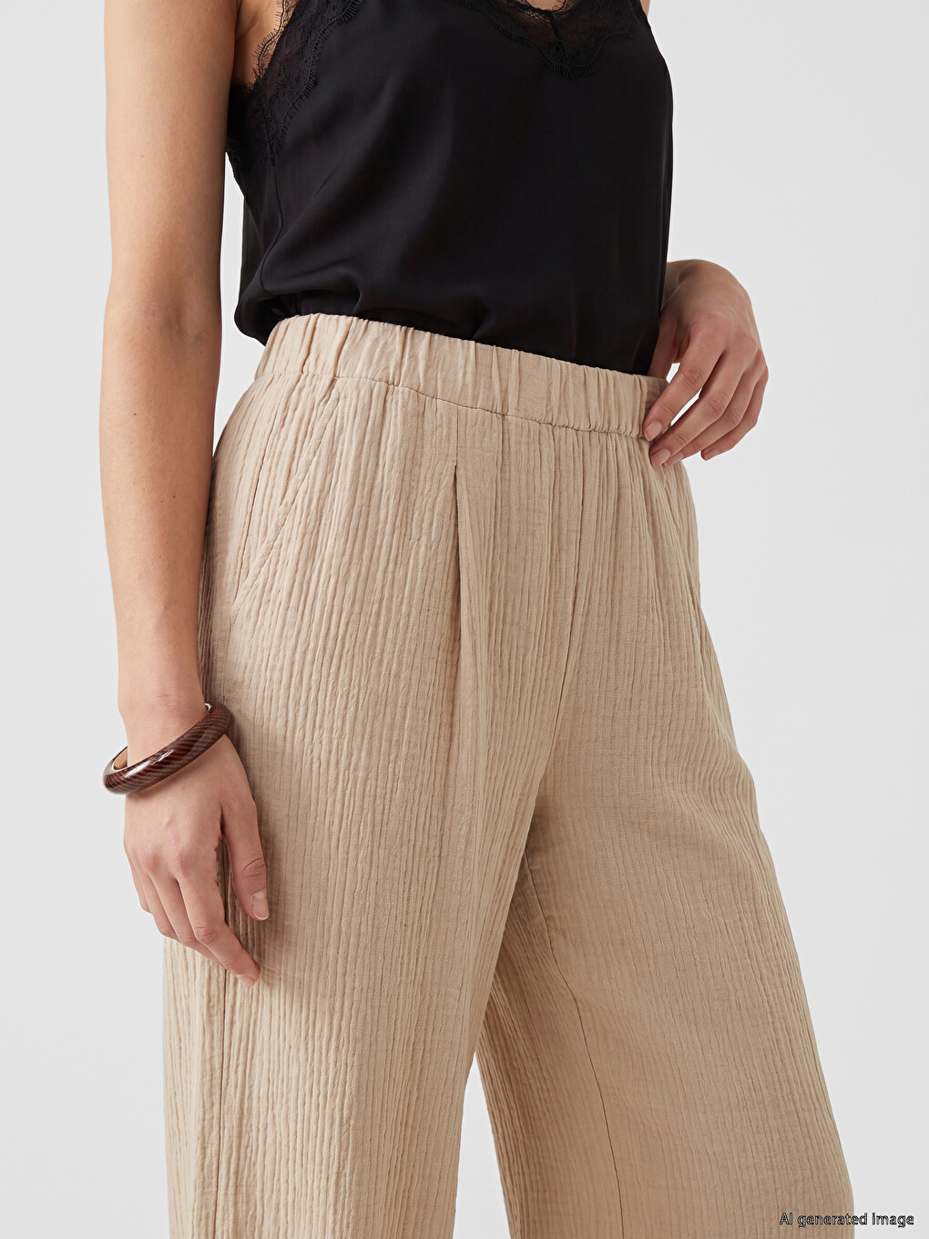 Elastic Waist Textured Women's Trousers-2