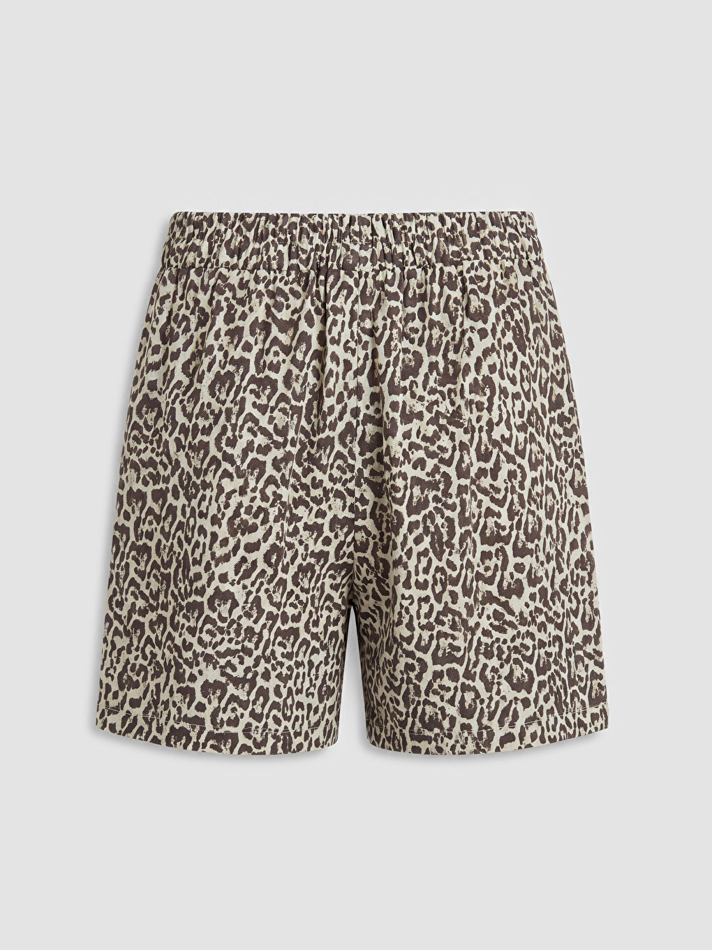 Kahverengi Beli Lastikli Leopar Desenli Kadın Şort-1