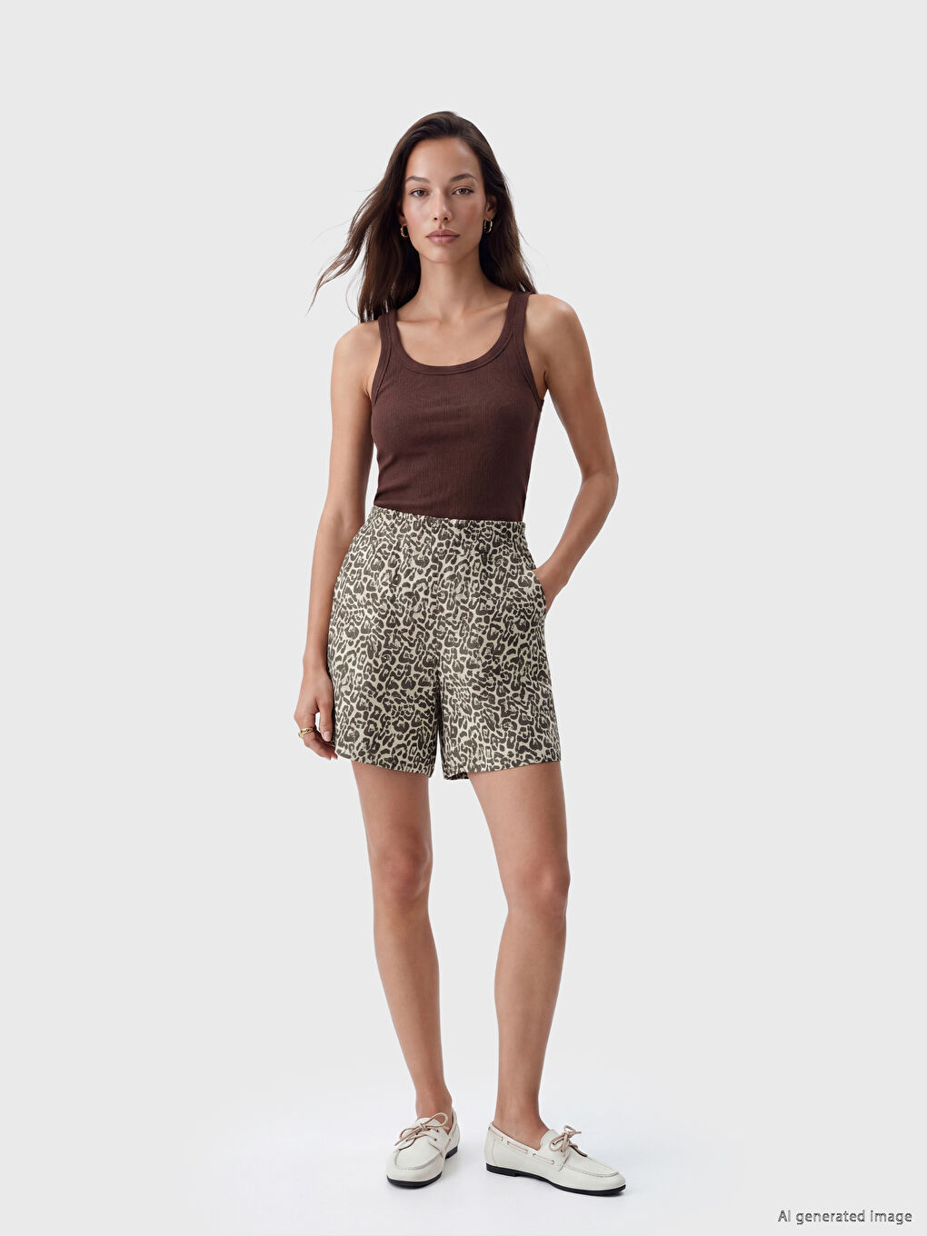 Elastic Waist Leopard Print Women's Shorts-1