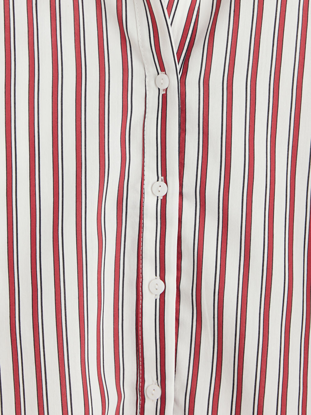 Kırmızı Kolu Bağlamalı Çizgili Kadın Gömlek-2