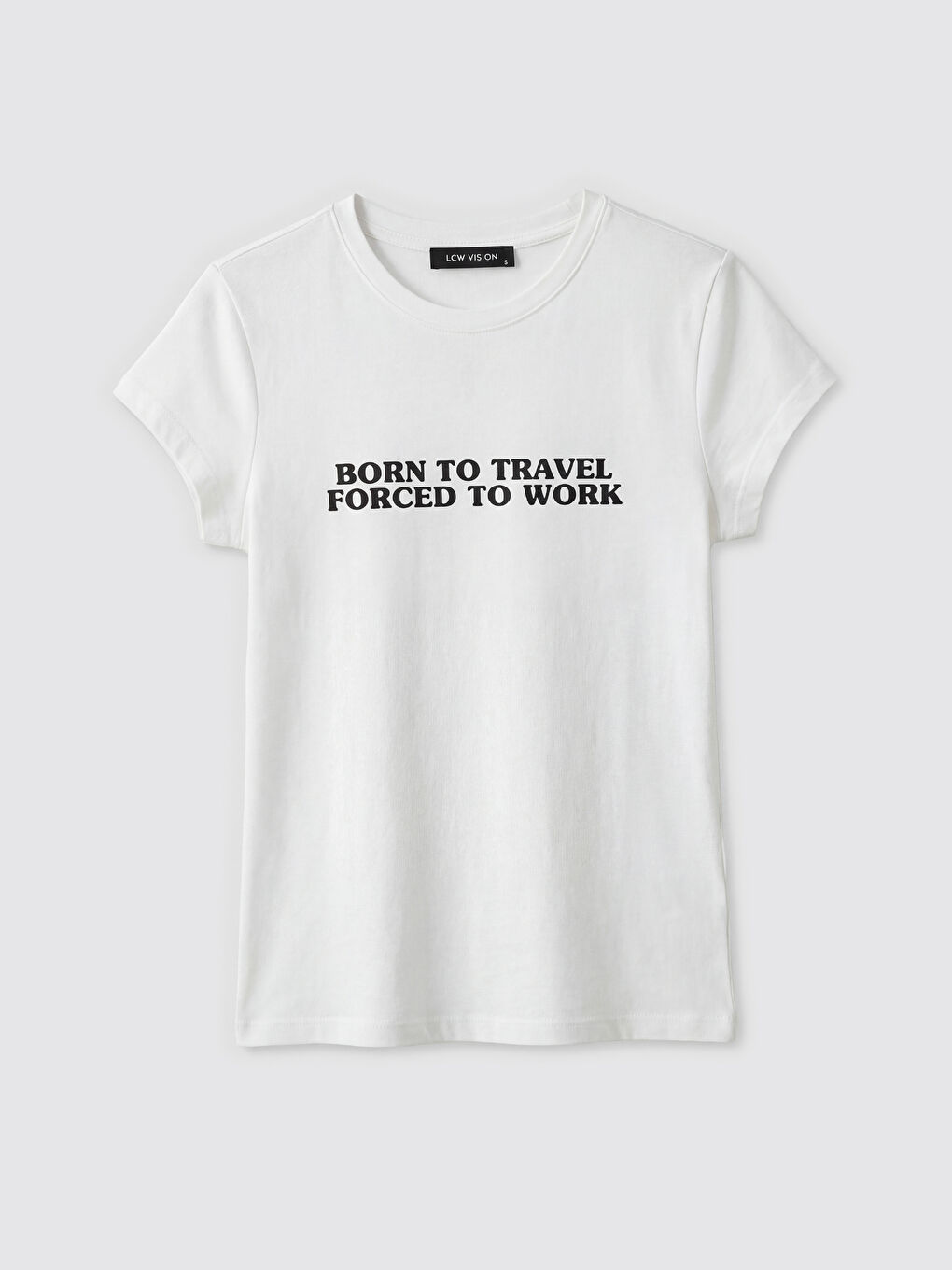 Ekru Bisiklet Yaka Baskılı Kadın Tişört-2