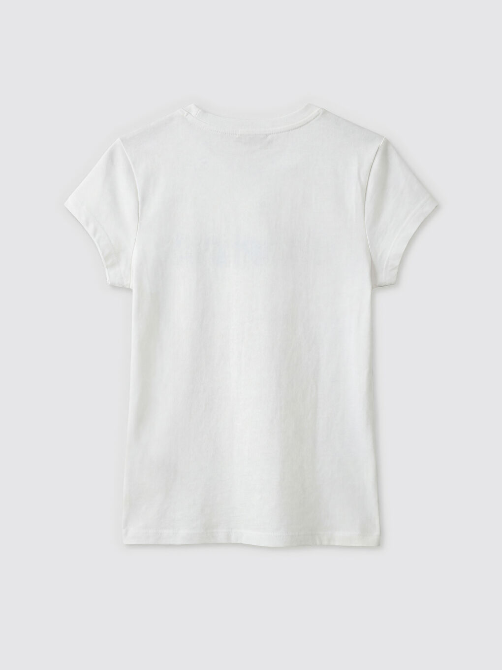 Ekru Bisiklet Yaka Baskılı Kadın Tişört-3