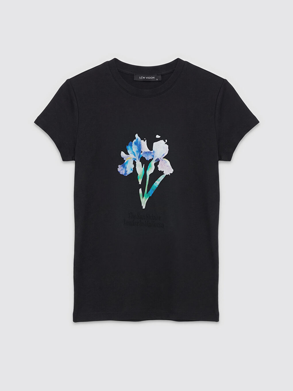 Antrasit Bisiklet Yaka Çiçek Baskılı Kadın Tişört-3