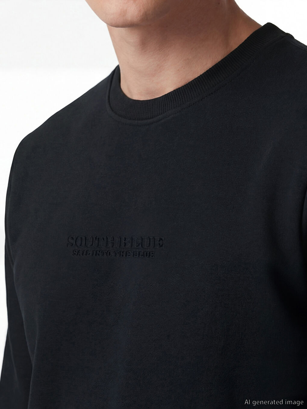 Antrasit Bisiklet Yaka Nakışlı Erkek Sweatshirt-2