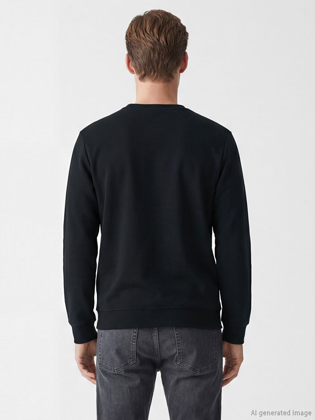 Antrasit Bisiklet Yaka Nakışlı Erkek Sweatshirt-3