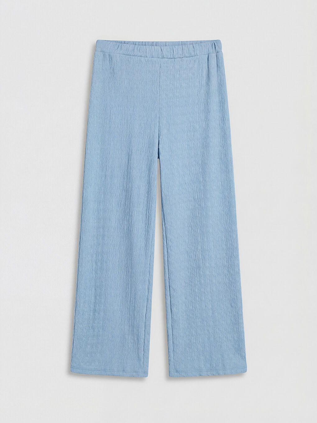 Mavi Geniş Paça Kız Çocuk Dokulu Pantolon