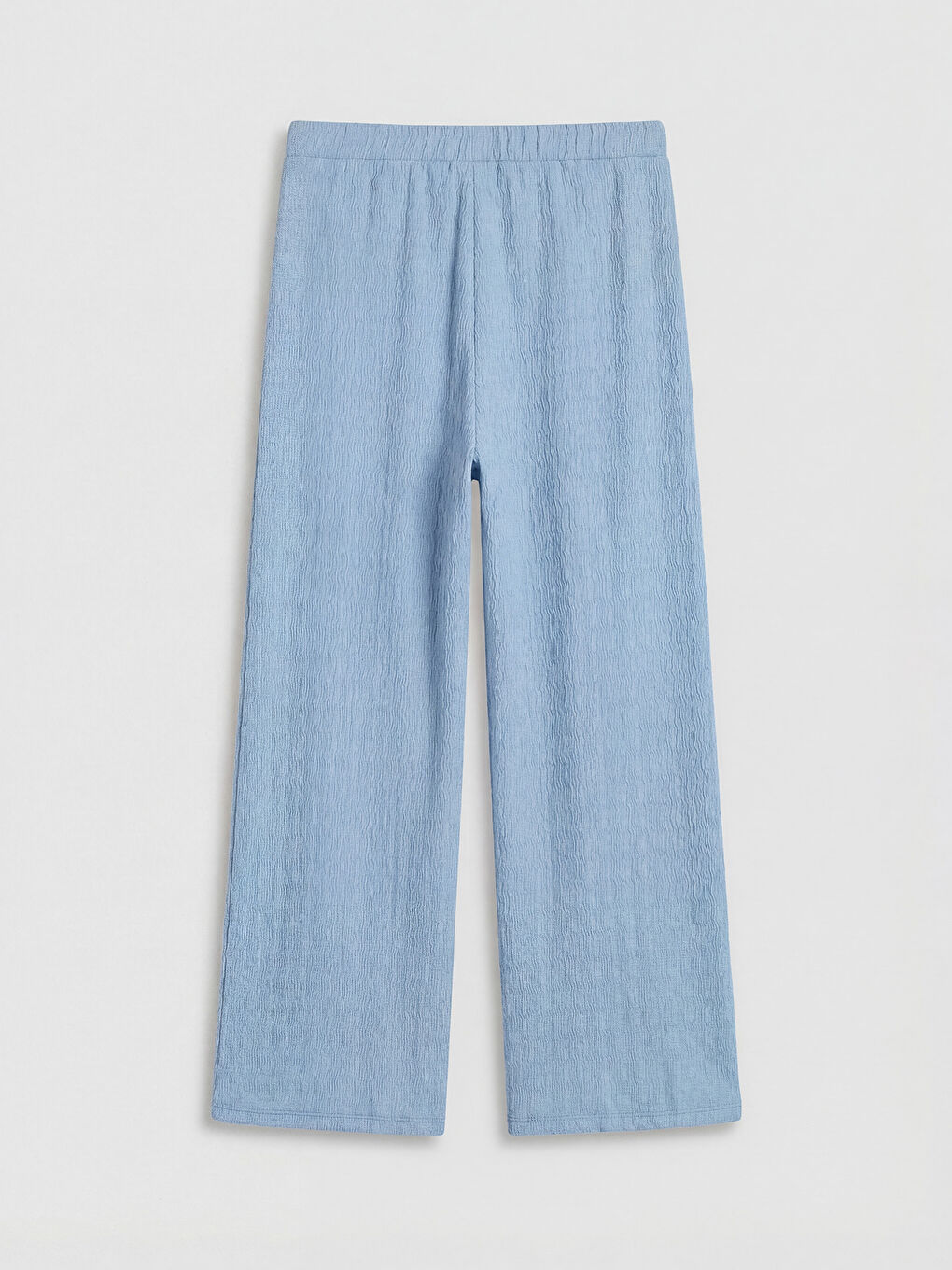 Mavi Geniş Paça Kız Çocuk Dokulu Pantolon-1