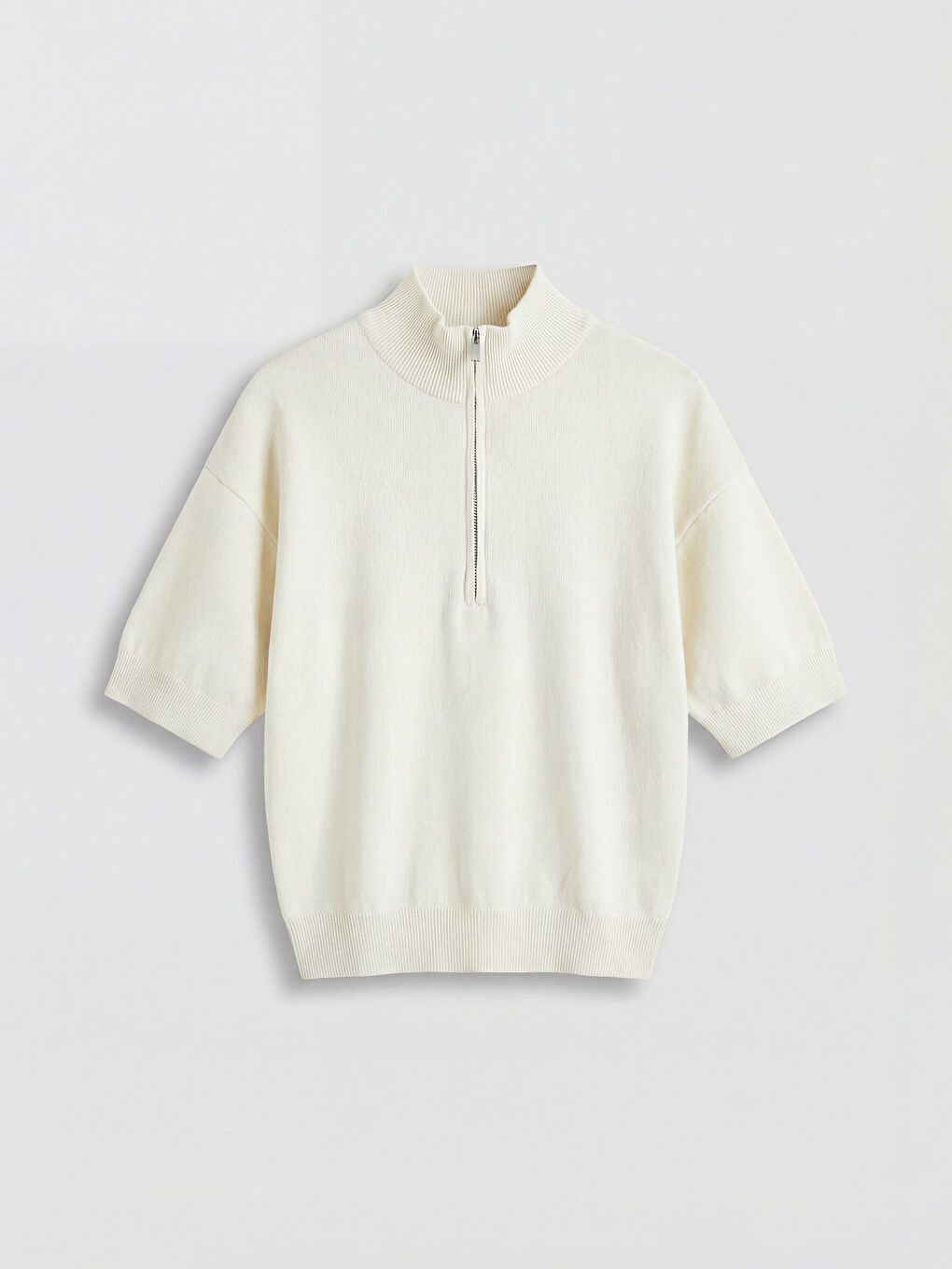 Bej Dik Yaka Oversize Kadın Triko Kazak-4