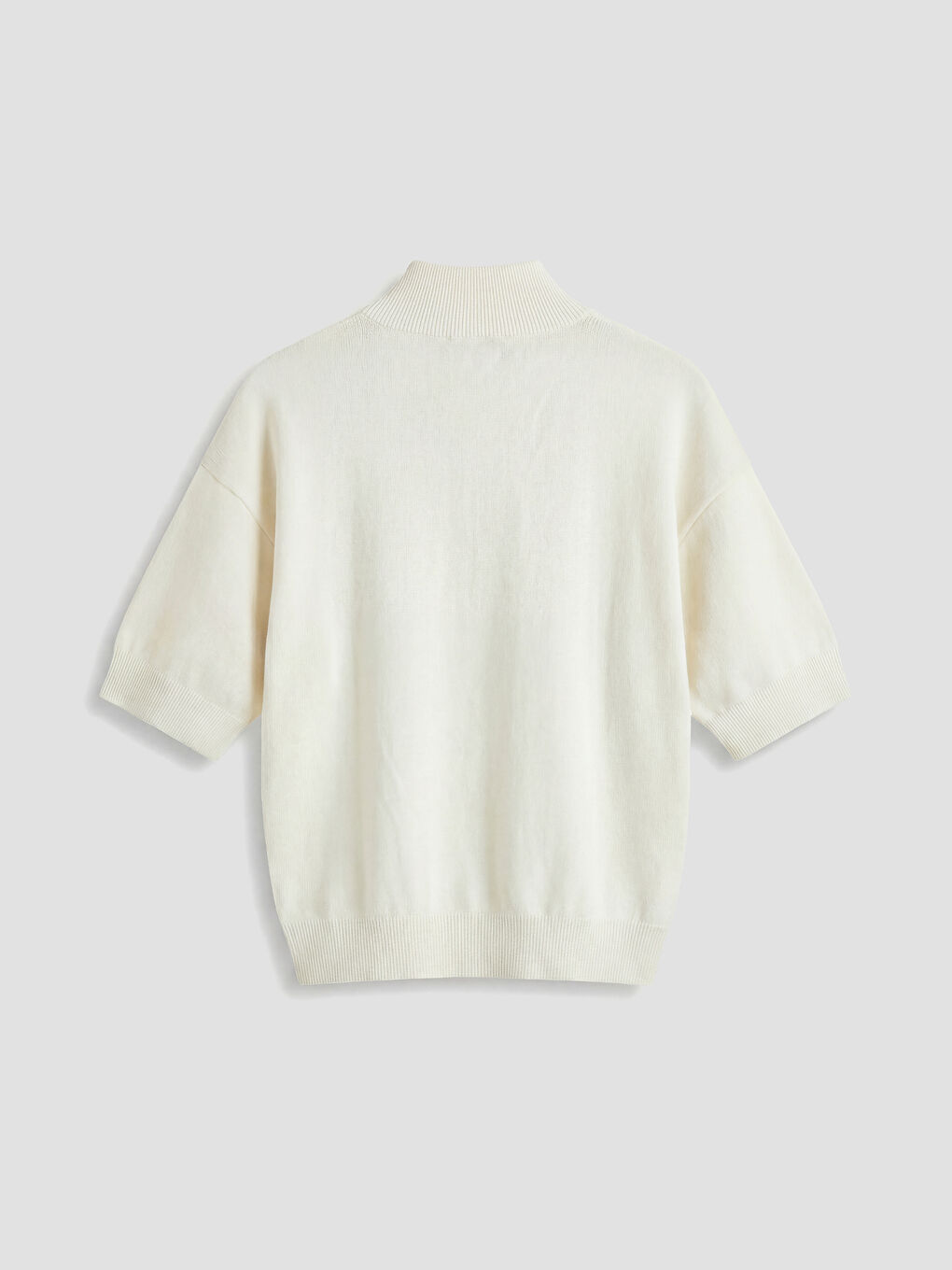 Bej Dik Yaka Oversize Kadın Triko Kazak-5