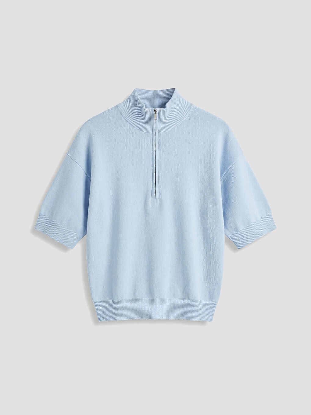 Mavi Dik Yaka Oversize Kadın Triko Kazak-4