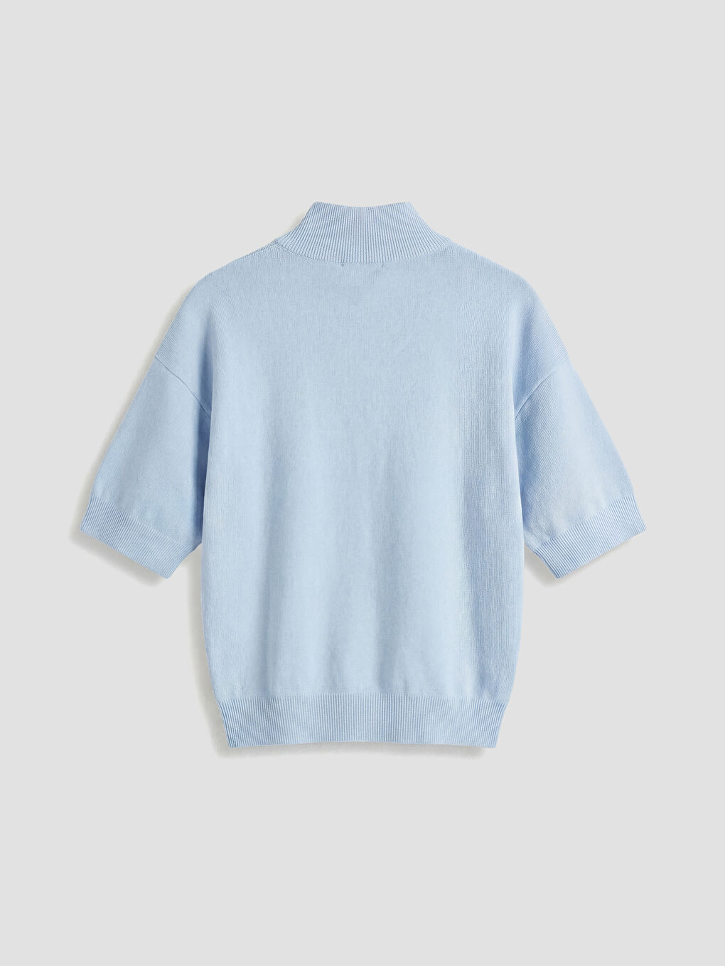 Mavi Dik Yaka Oversize Kadın Triko Kazak-5