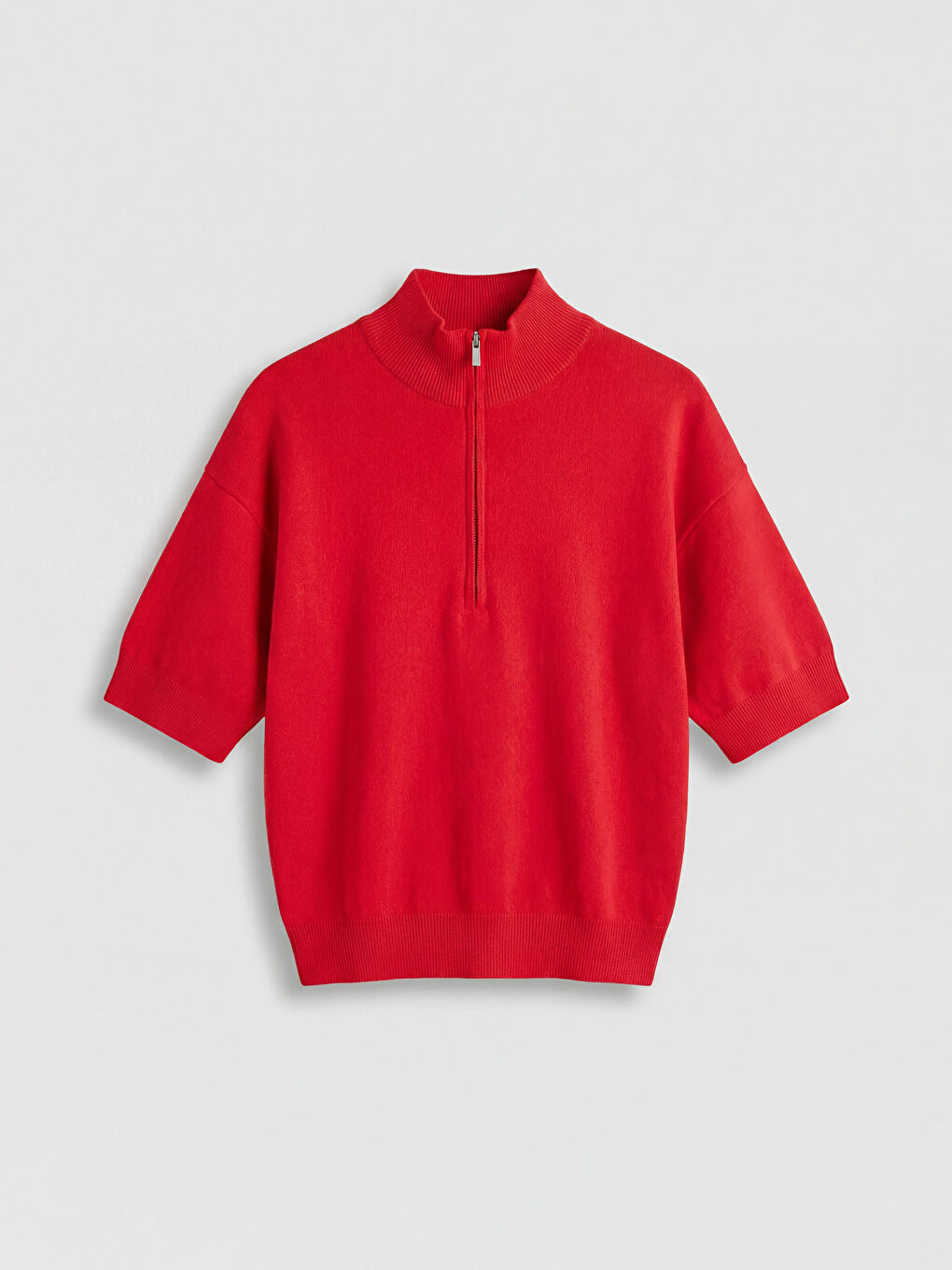 Kırmızı Dik Yaka Oversize Kadın Triko Kazak-4