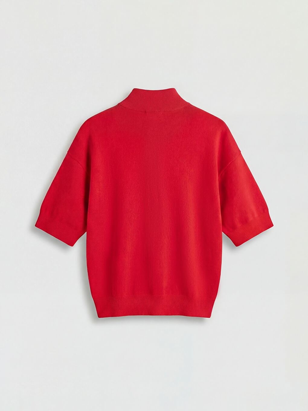 Kırmızı Dik Yaka Oversize Kadın Triko Kazak-5