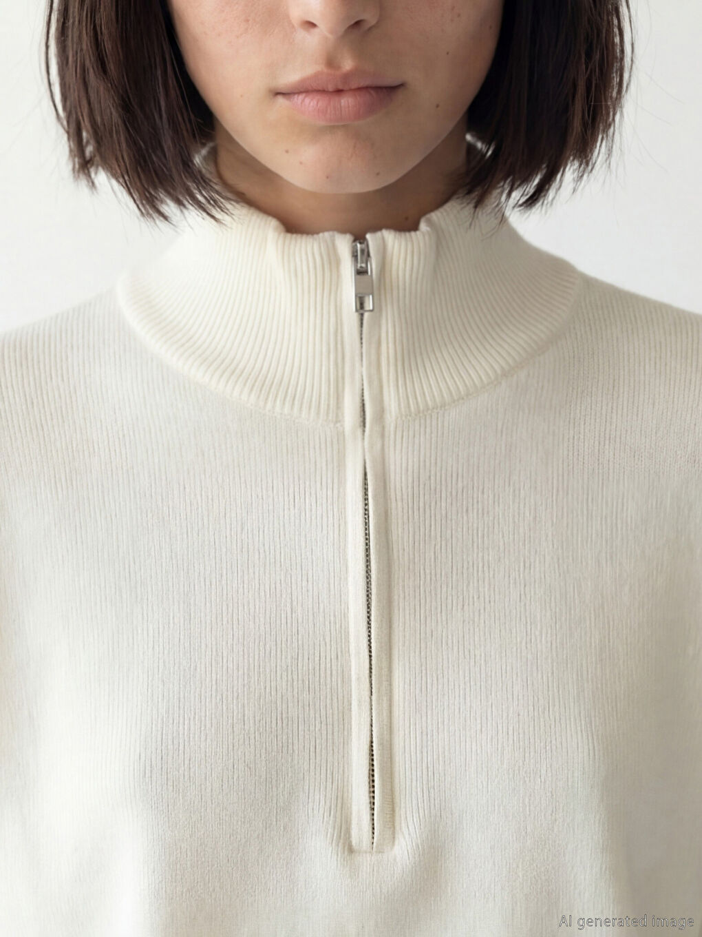 Bej Dik Yaka Oversize Kadın Triko Kazak-2