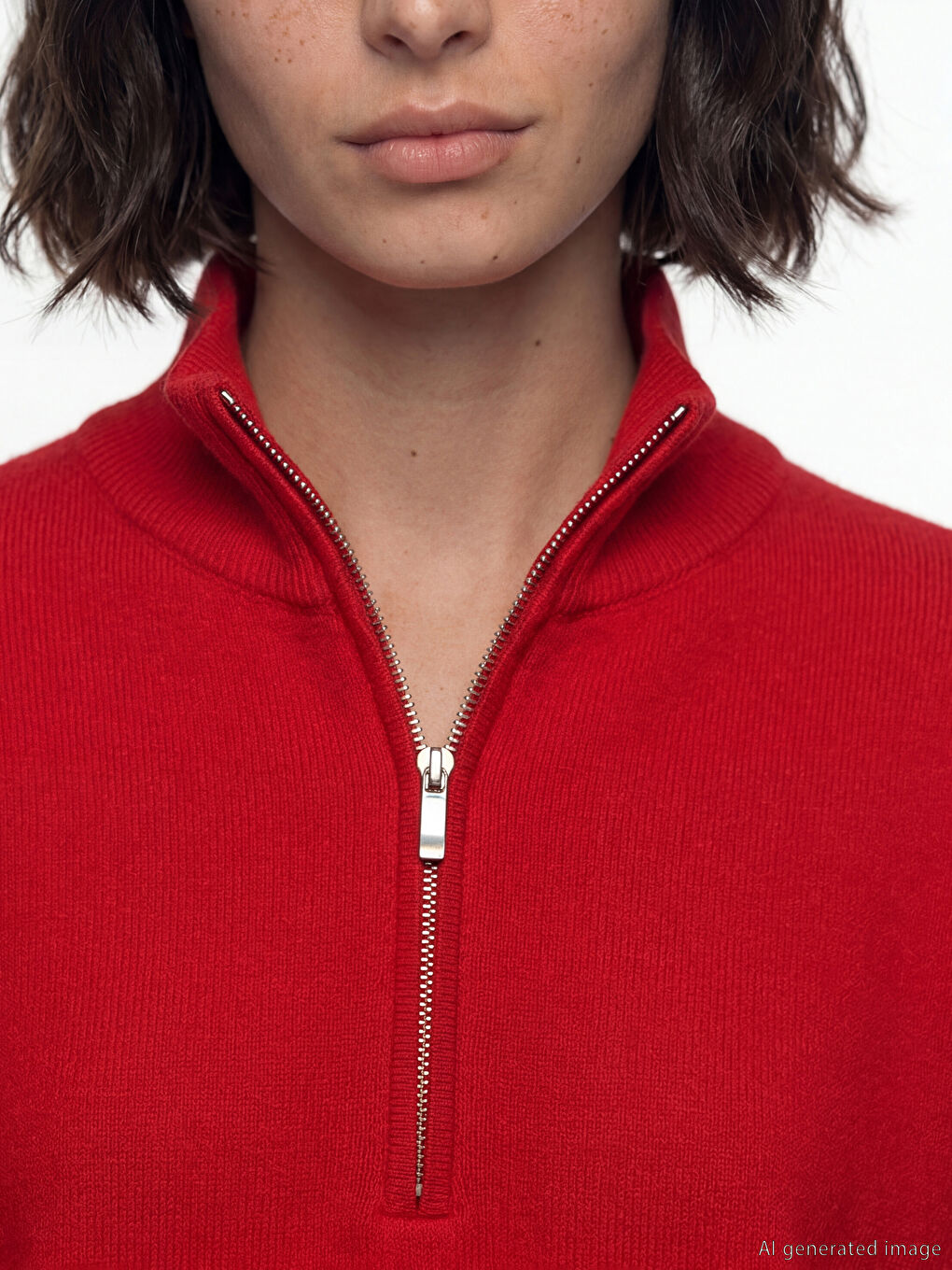 Kırmızı Dik Yaka Oversize Kadın Triko Kazak-2