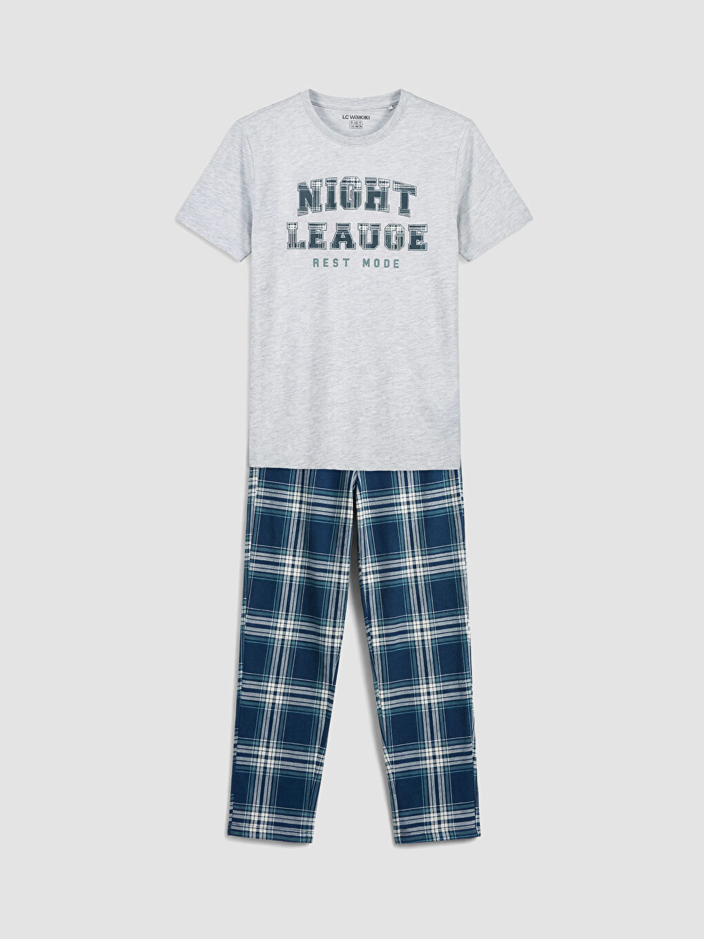 Gri Bisiklet Yaka Erkek Çocuk Pijama Takım