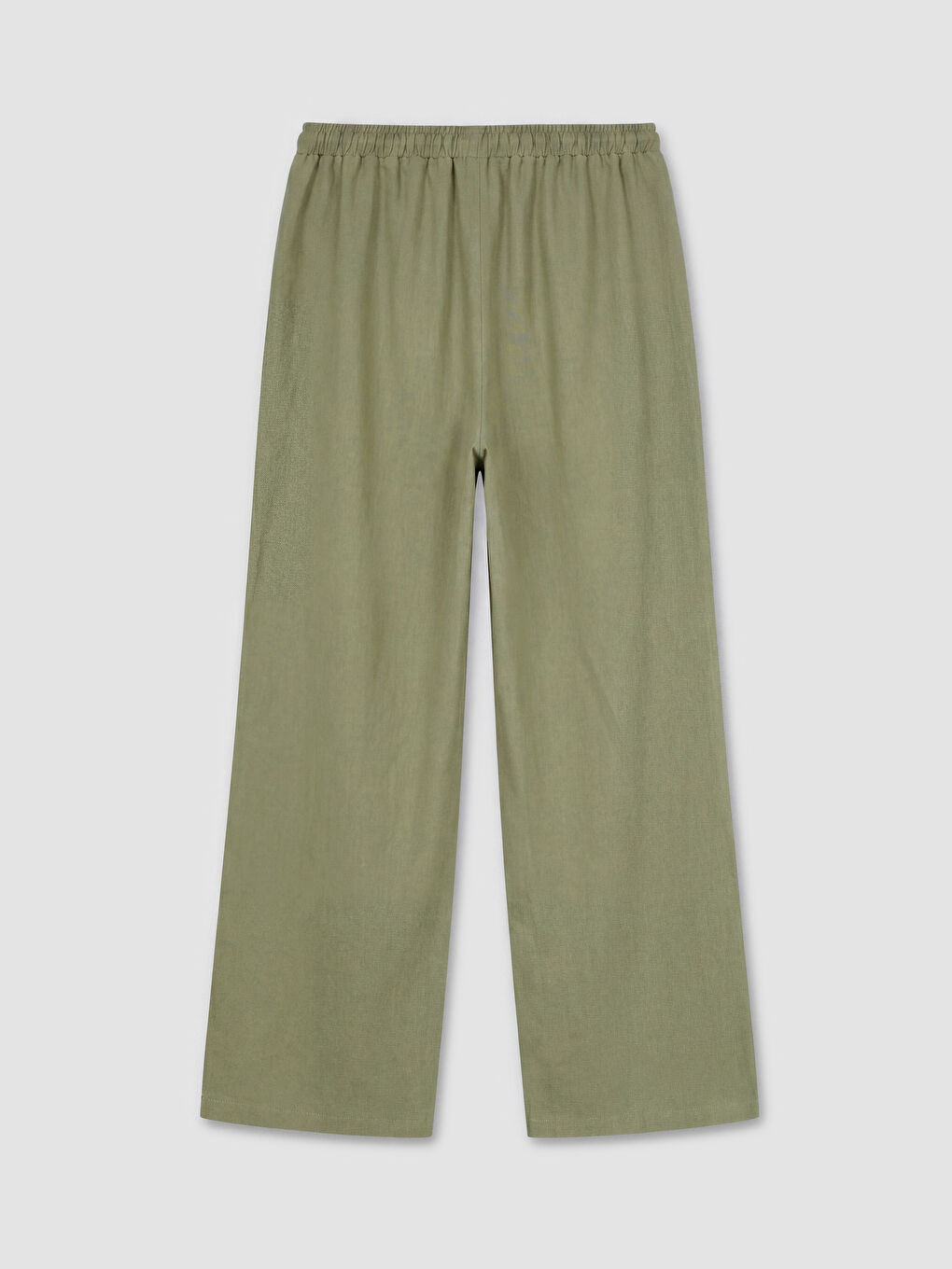 Haki Keten Karışımlı Kadın Pantolon-1