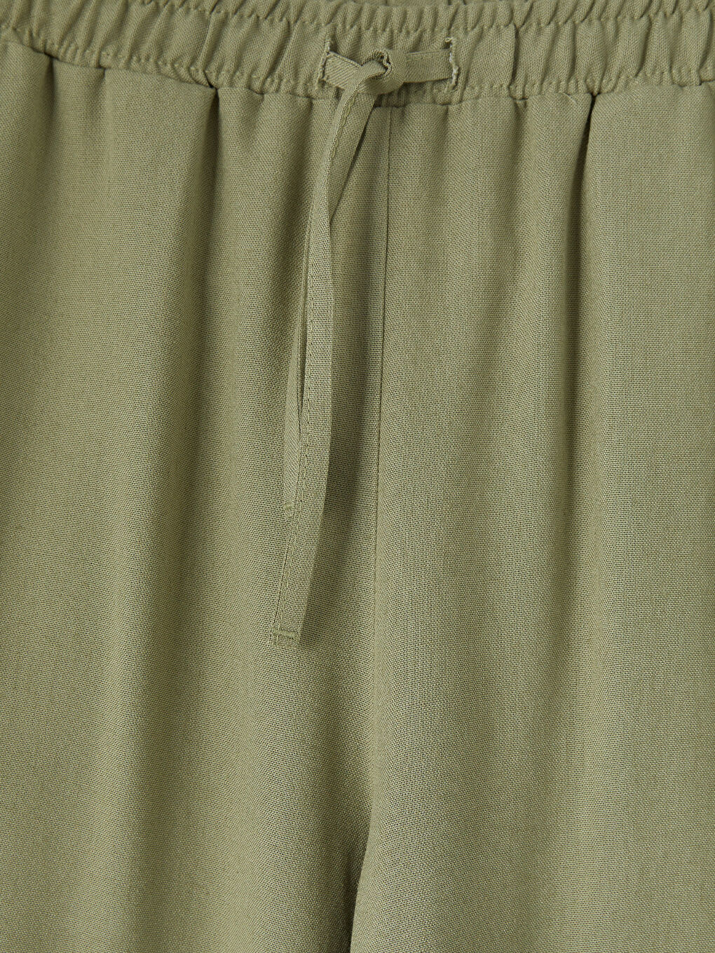 Haki Keten Karışımlı Kadın Pantolon-2