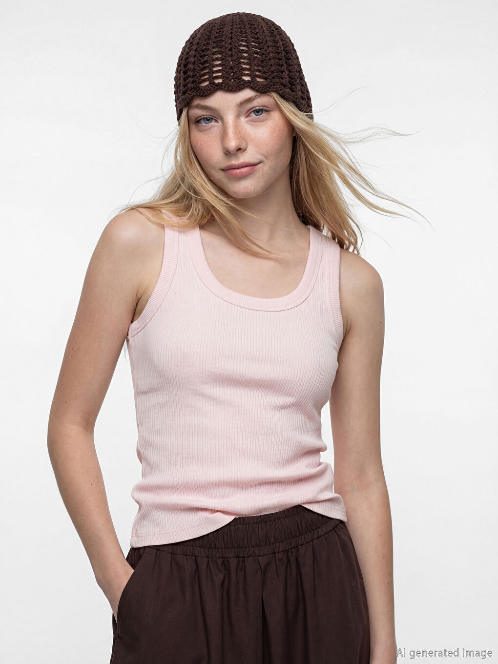 U-ს ფორმის დეკოლტე ქალის უმკლავო მაისური