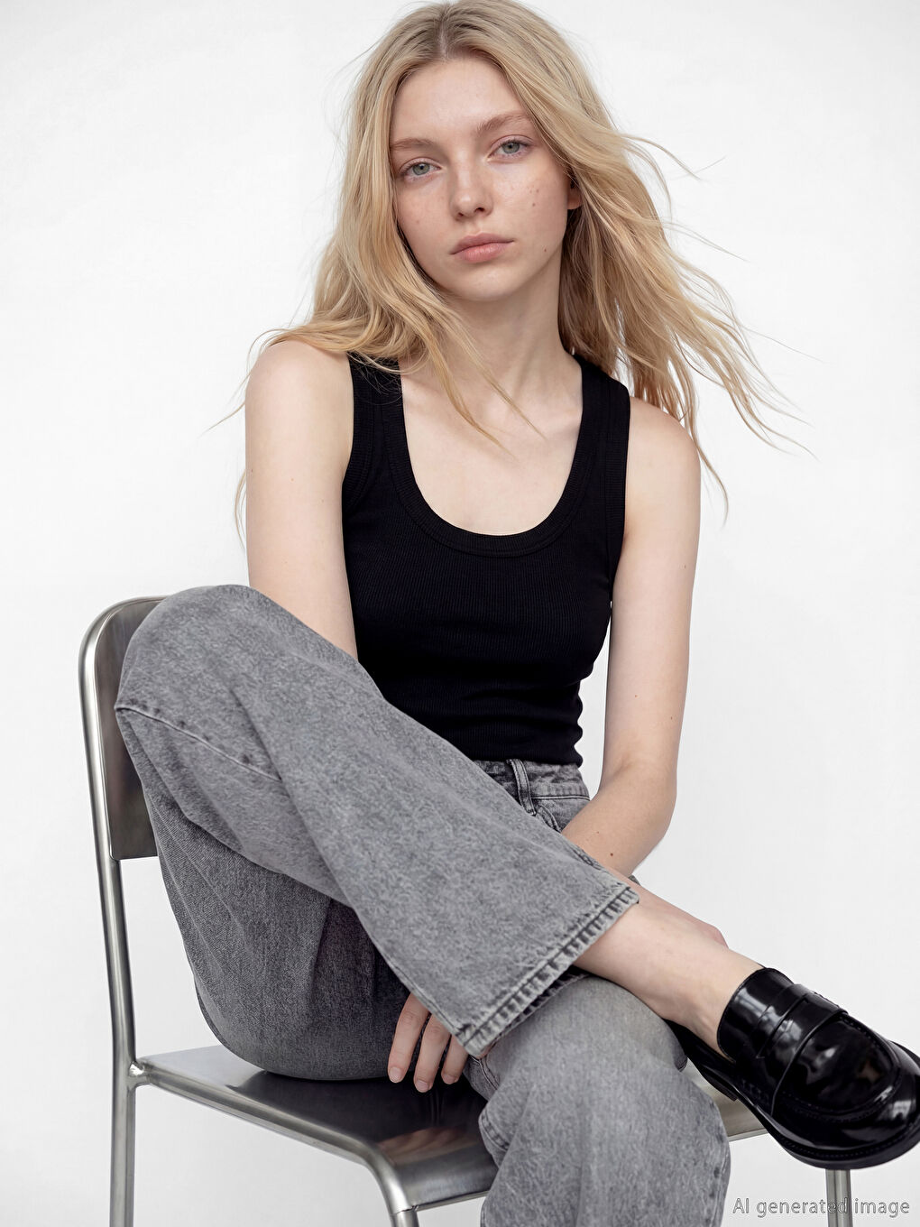 Siyah U Yaka Fitilli Kadın Atlet