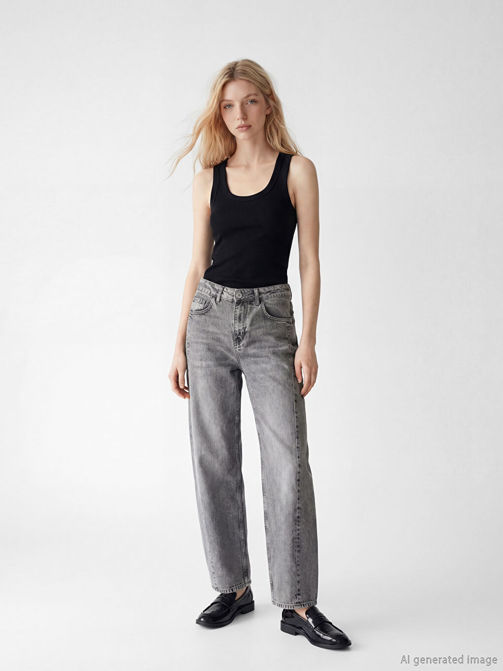 Siyah U Yaka Fitilli Kadın Atlet-1