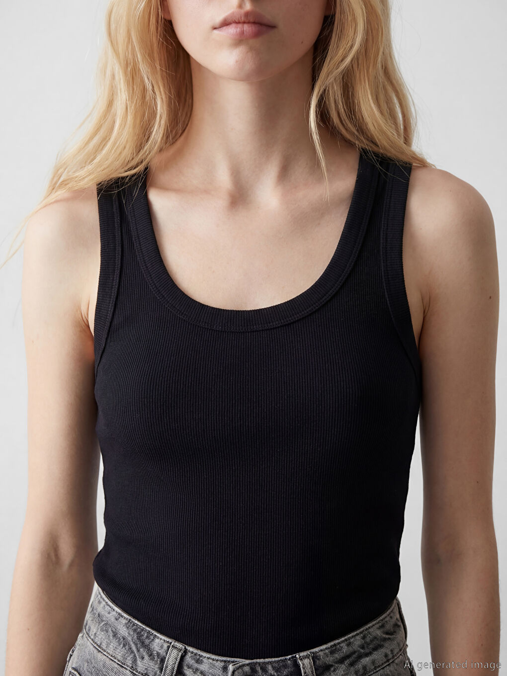 Siyah U Yaka Fitilli Kadın Atlet-2