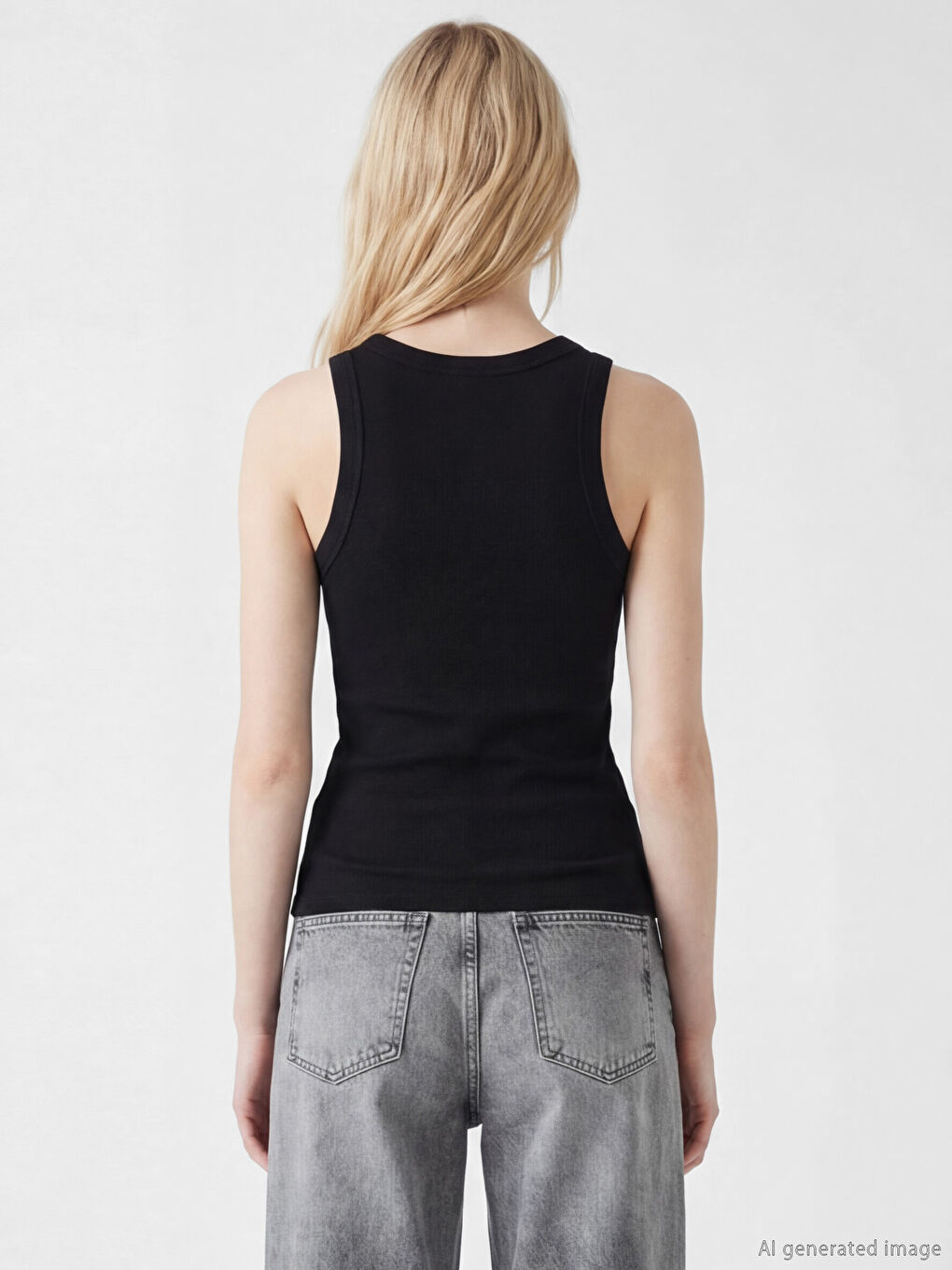 Siyah U Yaka Fitilli Kadın Atlet-3