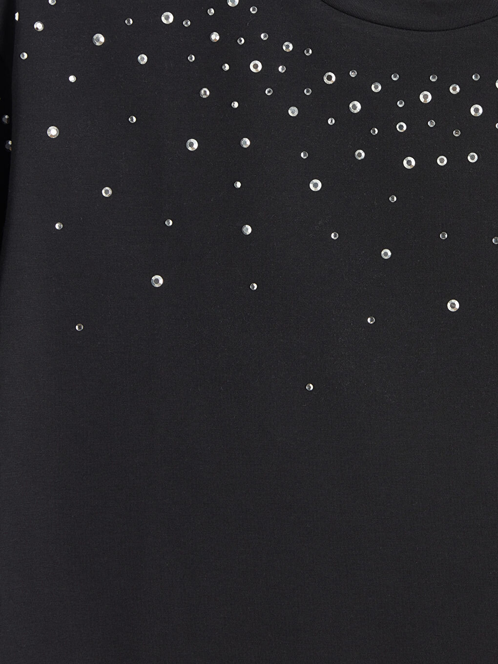 Antrasit Bisiklet Yaka Taşlı Kadın Tişört-6