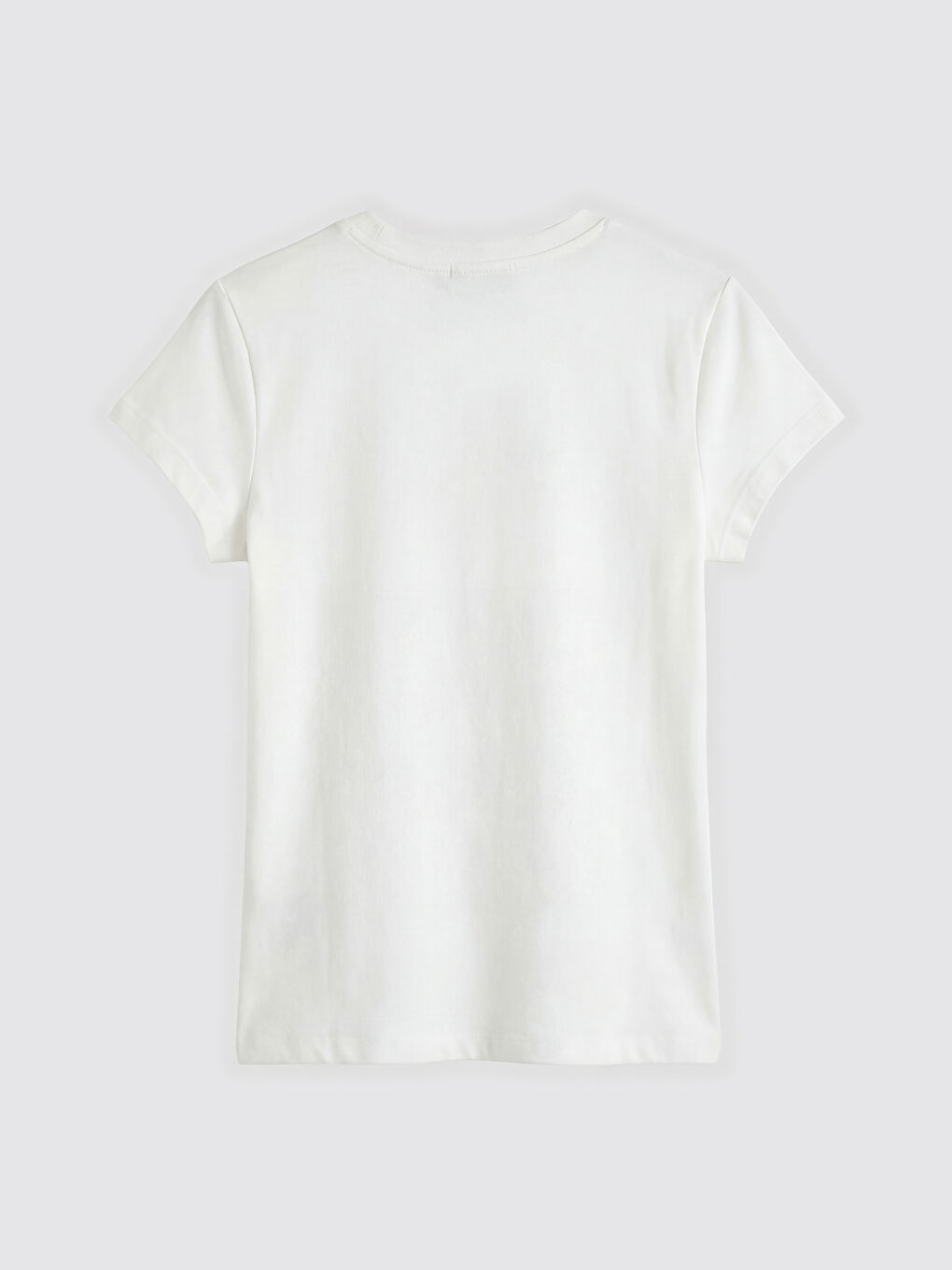 Beyaz Bisiklet Yaka Baskılı Kadın Tişört-4