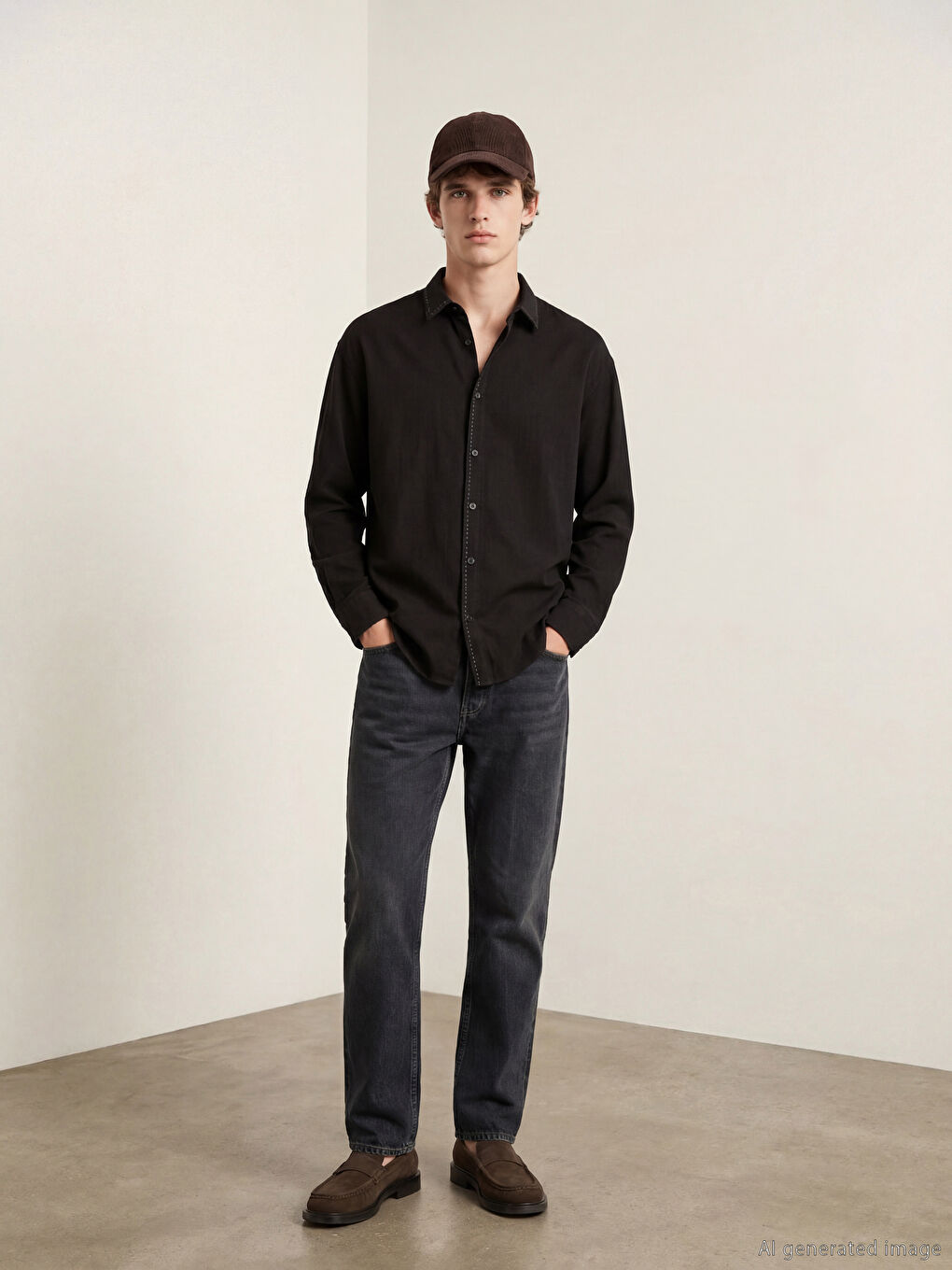 Siyah Regular Fit Erkek Gömlek-1