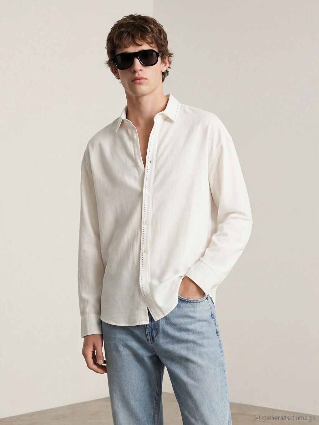 Ekru Regular Fit Erkek Gömlek