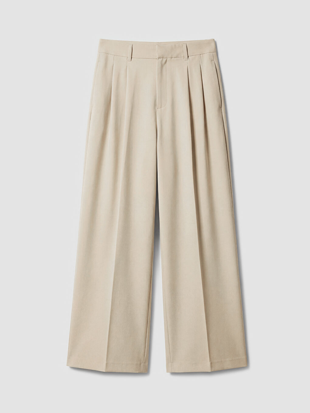 Bej Loose Fit Kadın Pileli Kumaş Pantolon