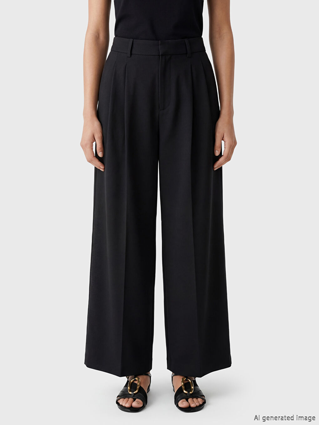 Дамски панталон от плисирана материя с широк крачол и свободна кройка-1