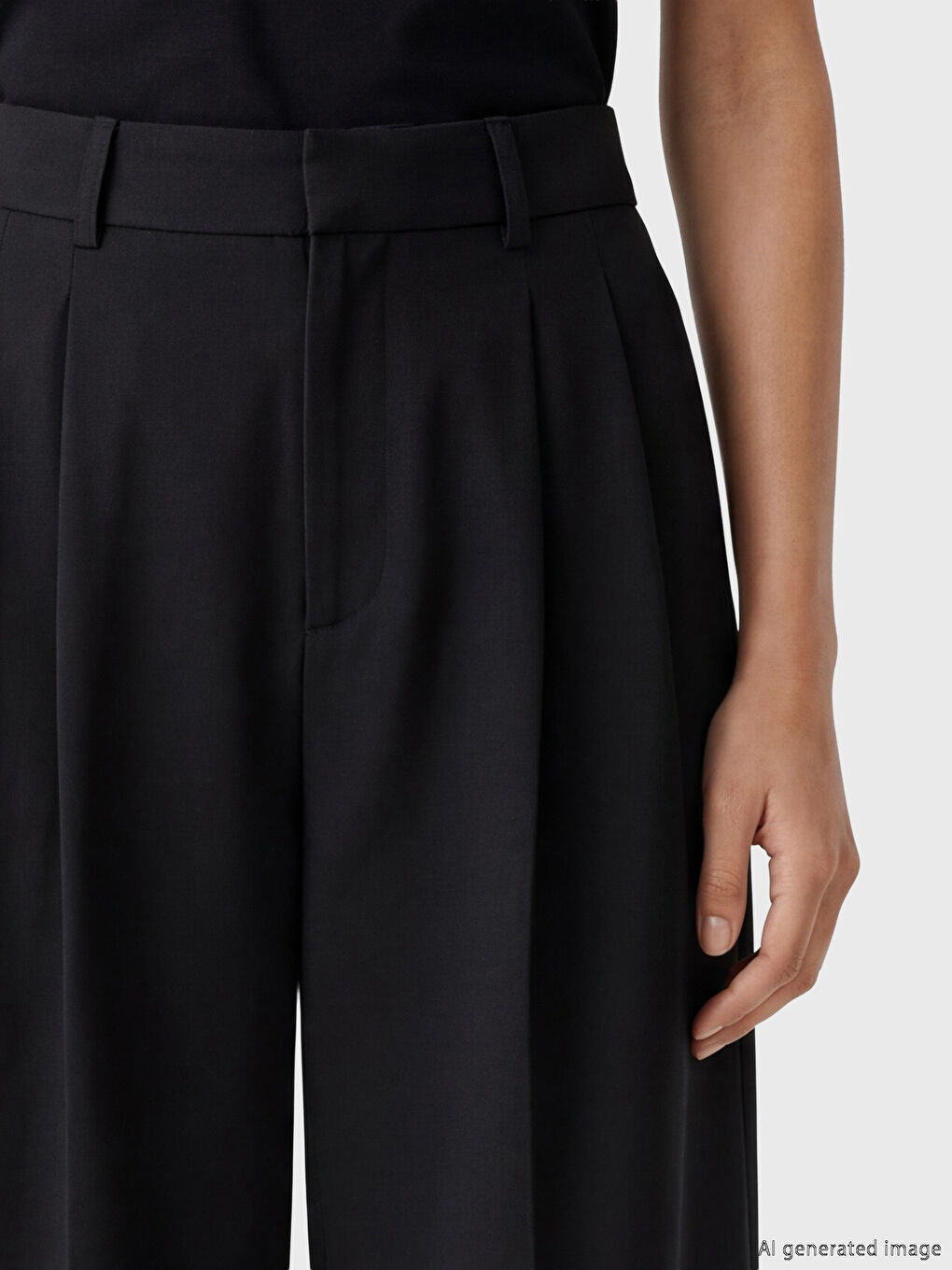 Дамски панталон от плисирана материя с широк крачол и свободна кройка-2