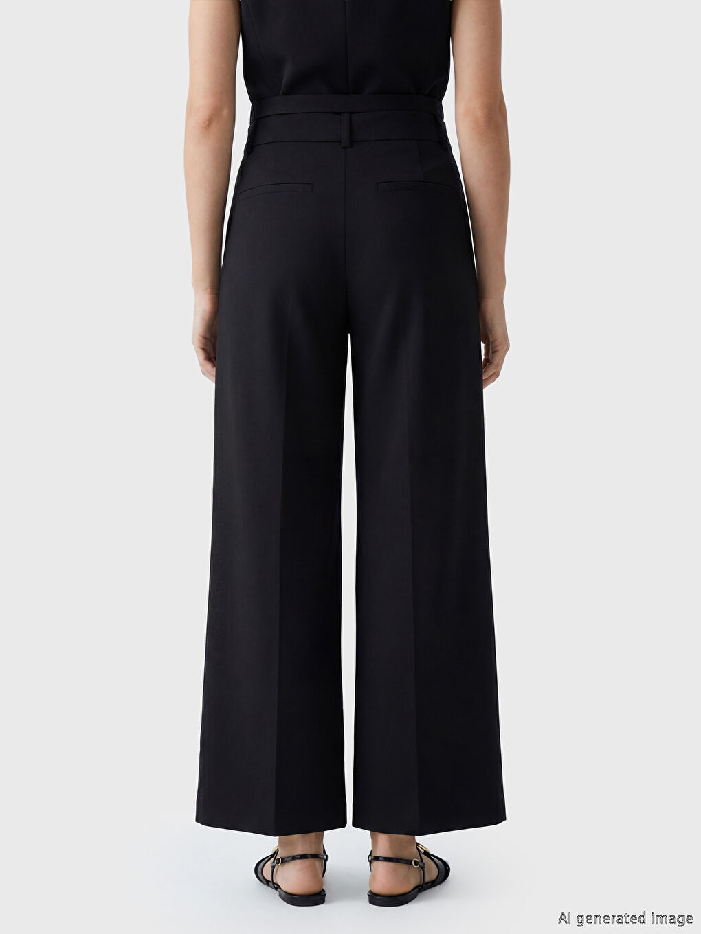 Дамски панталон от плисирана материя с широк крачол и свободна кройка-3