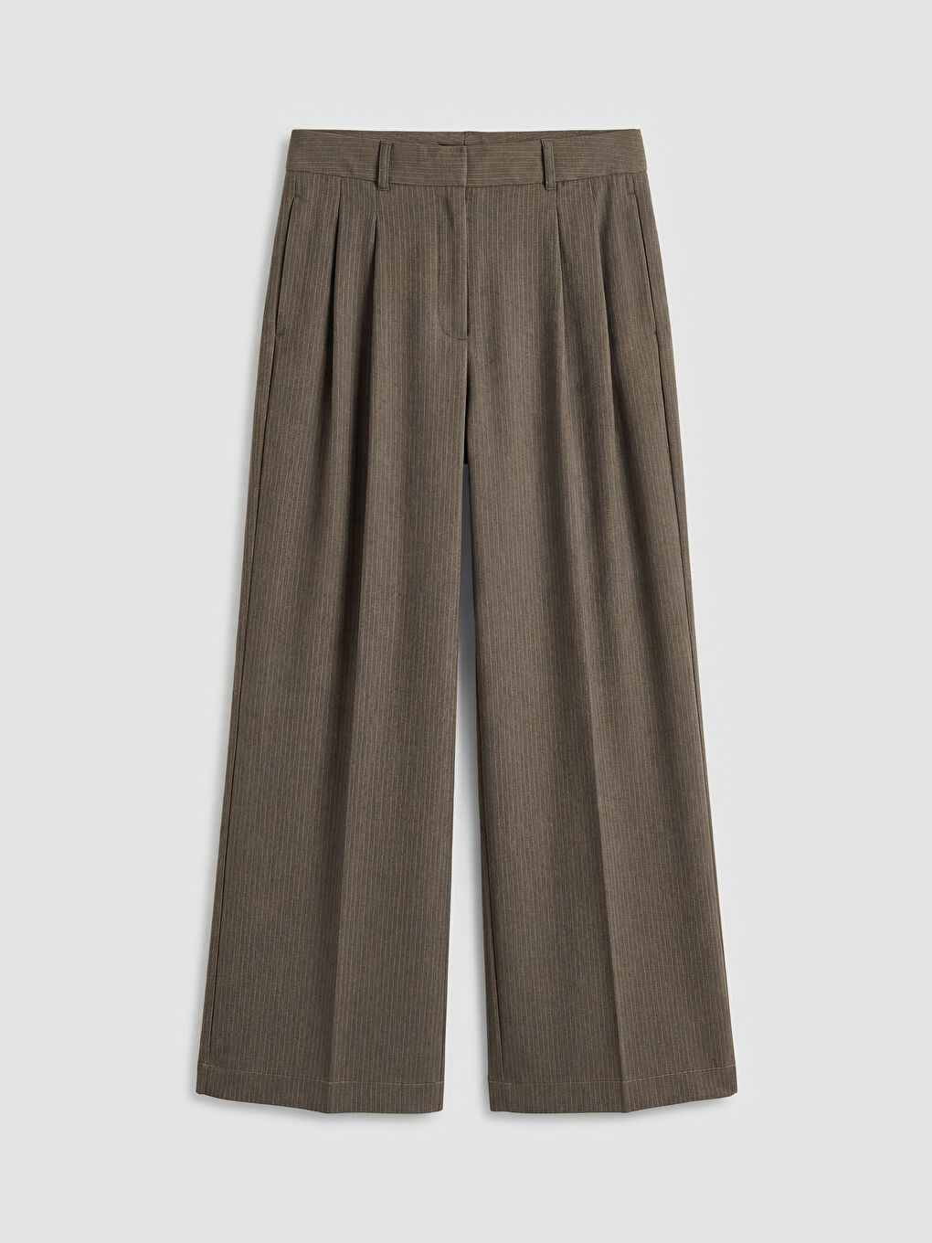 Haki Yüksek Bel Çizgili Kadın Pantolon