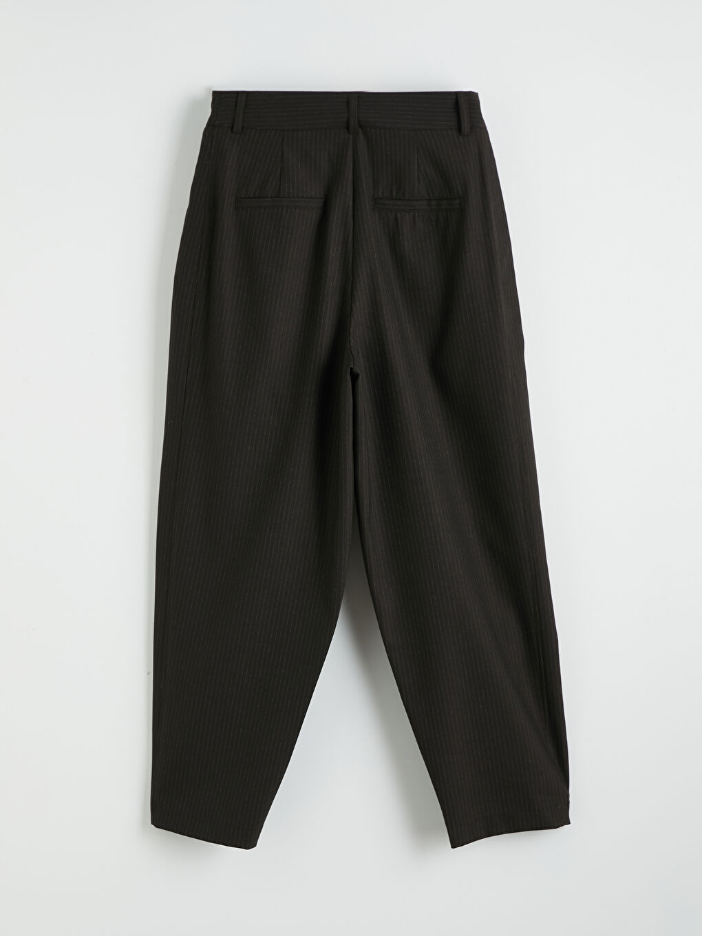 Kahverengi Loose Fit Çizgili Kadın Pileli Kumaş Pantolon-1