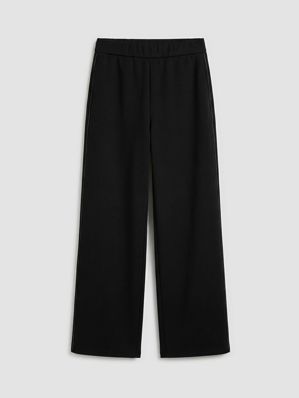 Siyah Beli Lastikli Geniş Paça Kadın Pantolon