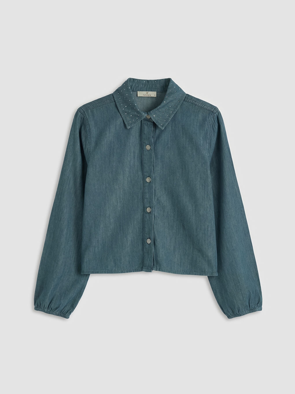 Antrasit Taşlı Kadın Jean Gömlek