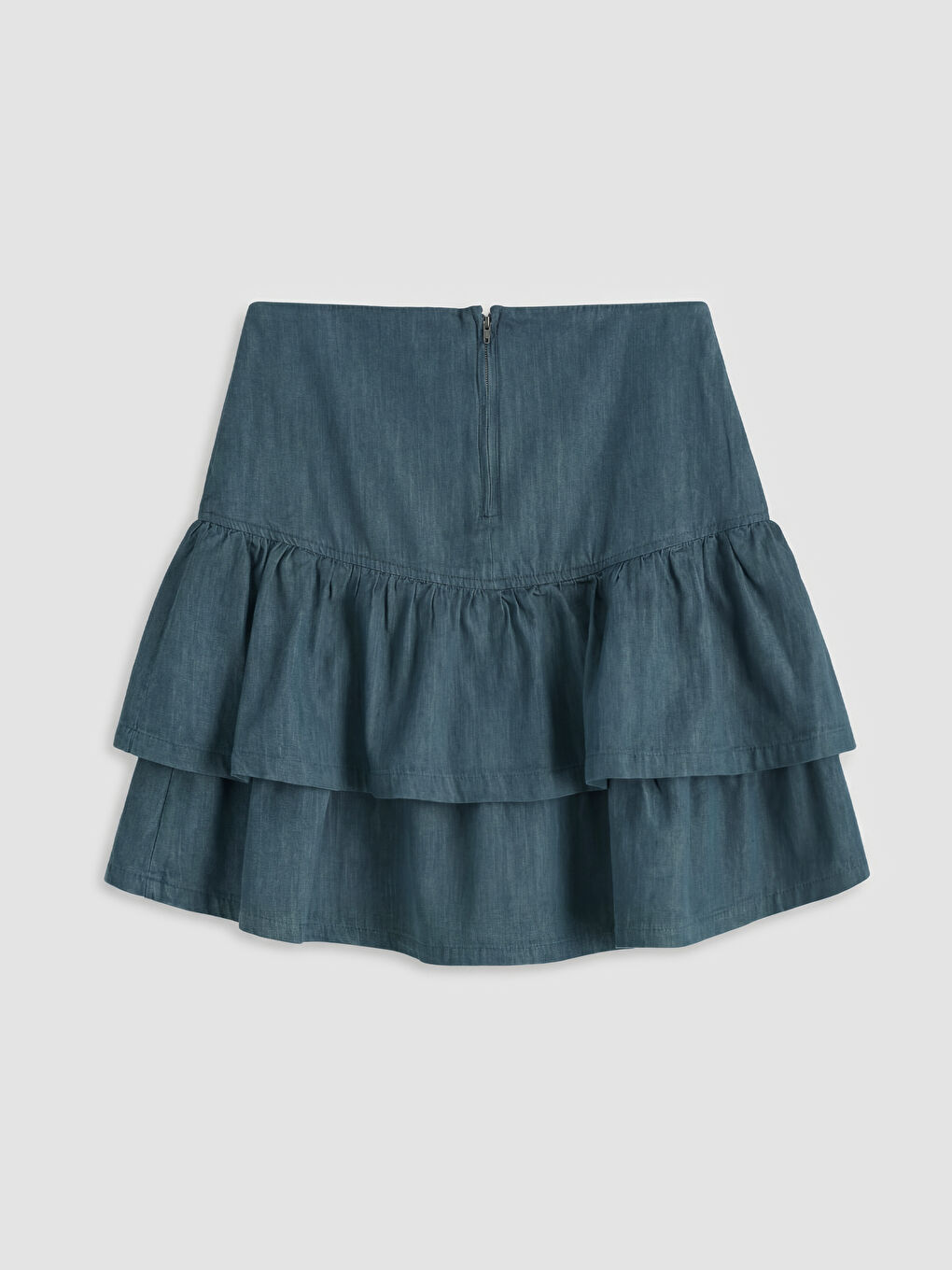 Antrasit Beli Fermuarlı Taşlı Katkat Mini Jean Etek-1