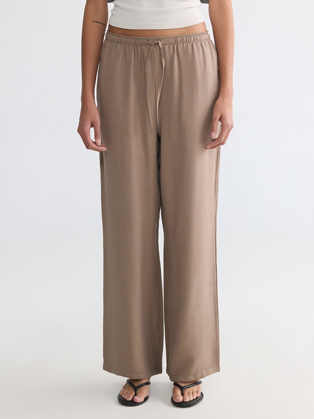 Kahverengi Beli Lastikli Modal Karışımlı Kadın Pantolon-1