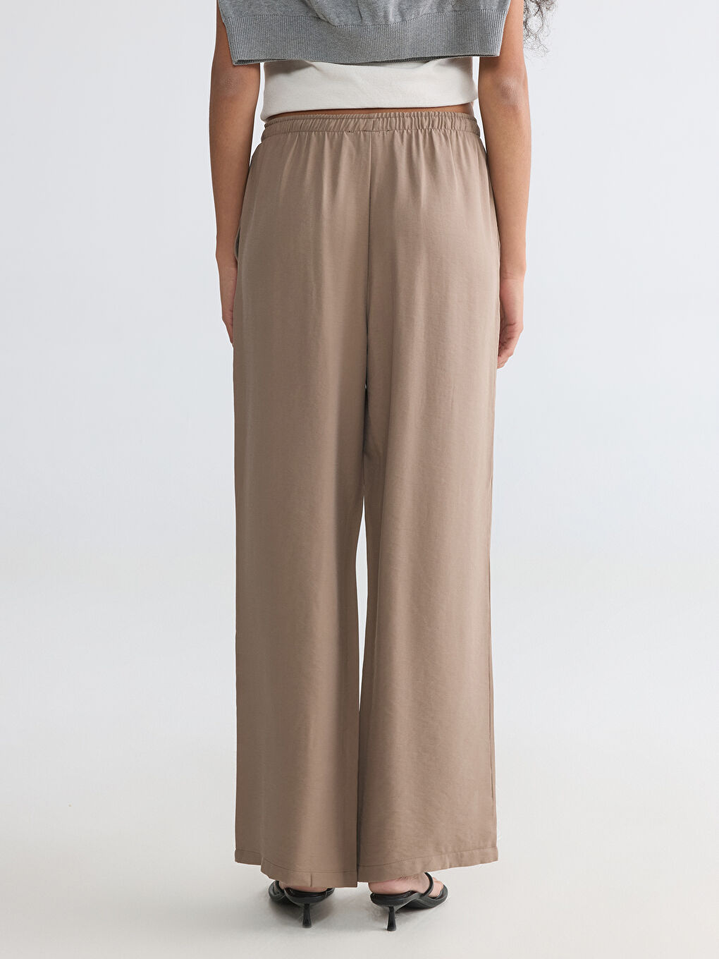 Kahverengi Beli Lastikli Modal Karışımlı Kadın Pantolon-3