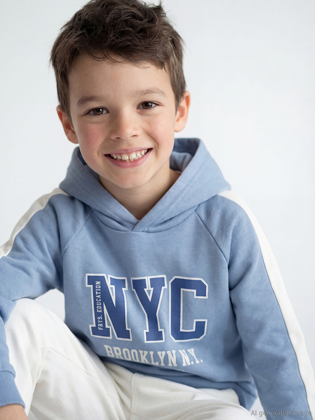 Mavi Kapüşonlu NYC Baskılı Erkek Çocuk Sweatshirt-1