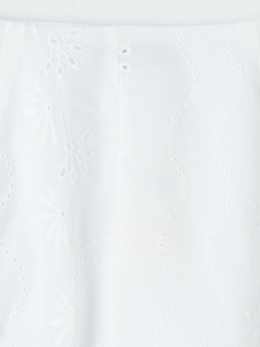 Beyaz Beli Fermuarlı Brode Kloş Etek-2