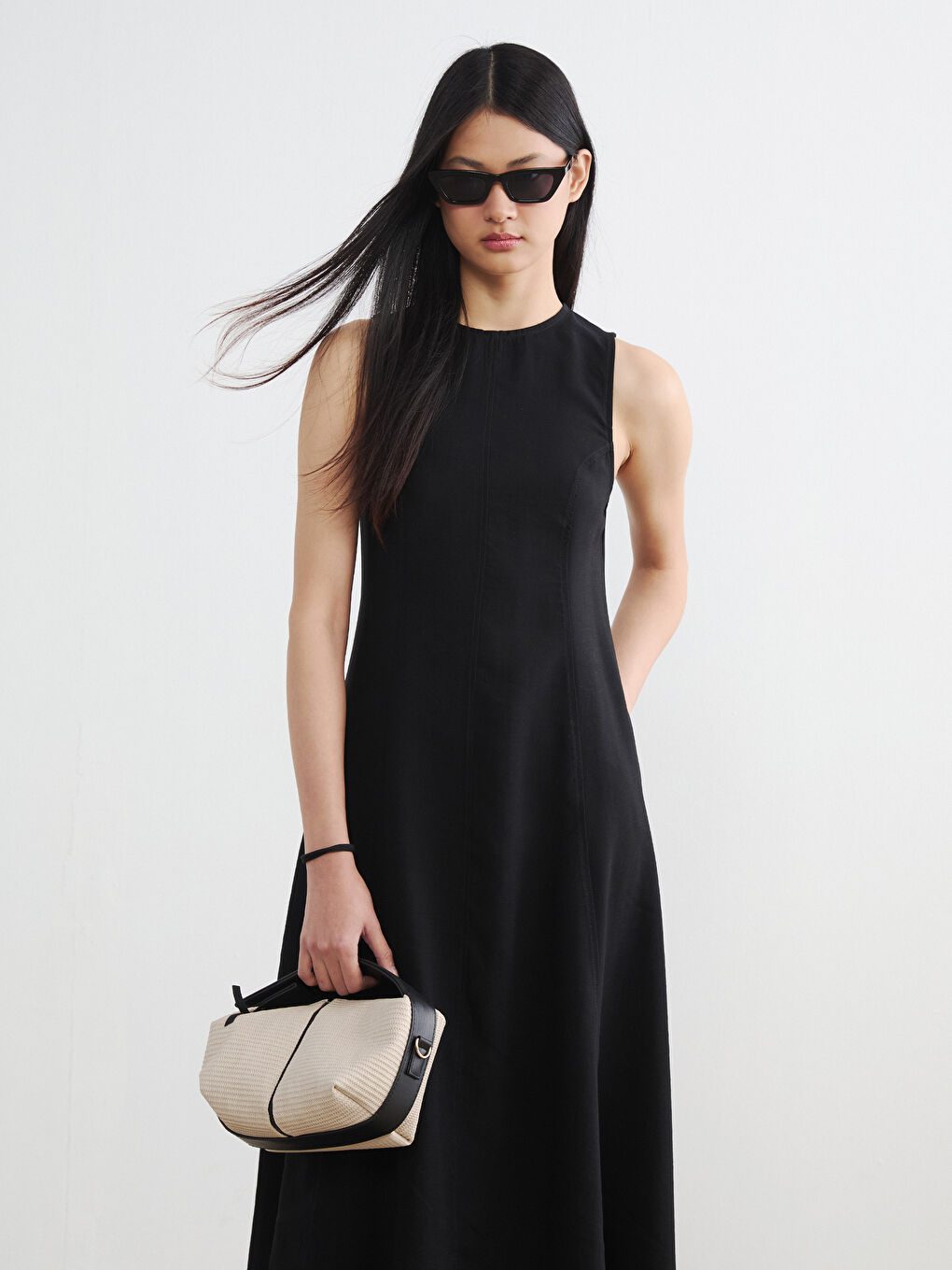 Siyah Bisiklet Yaka Peplum Elbise-1