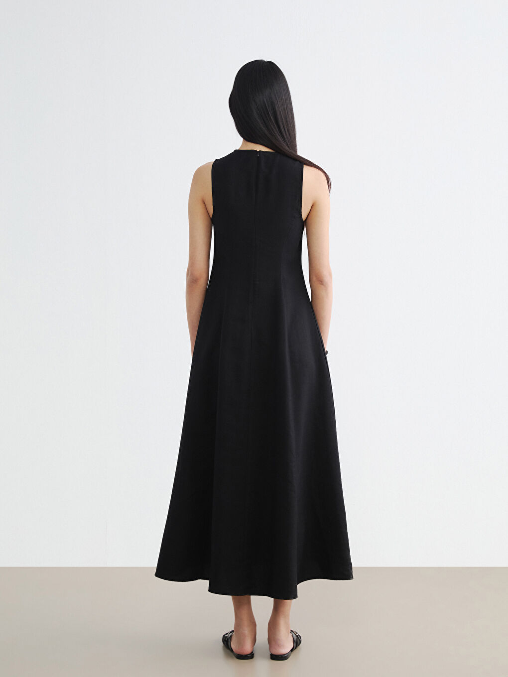 Siyah Bisiklet Yaka Peplum Elbise-3