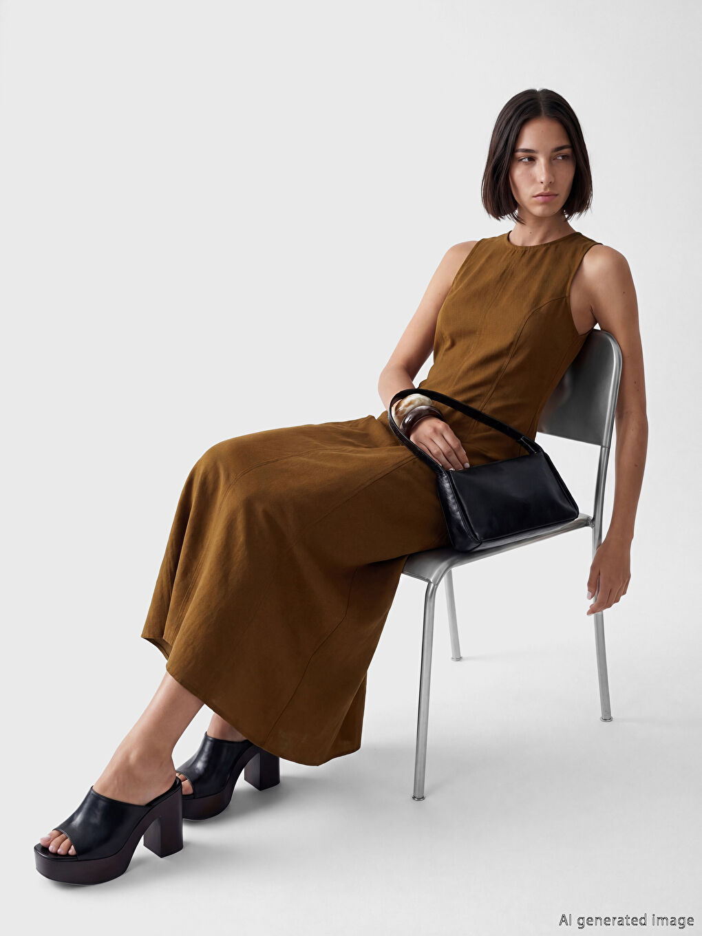 Sarı Bisiklet Yaka Peplum Elbise-1