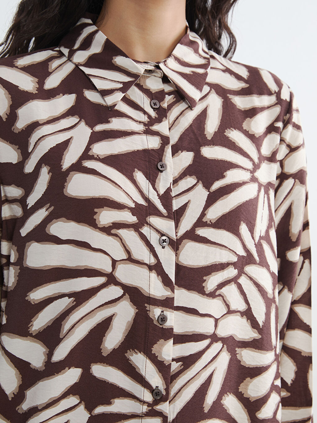 Kahverengi Desenli Kadın Gömlek Tunik-2